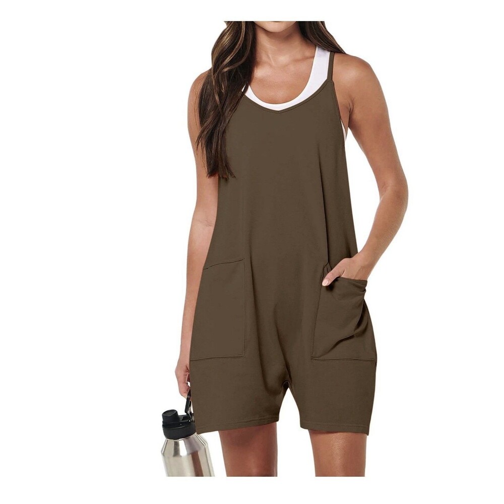 Women's romper Summer Casual baggy Loose Spaghetti Strap Shorts soft Overalls L
